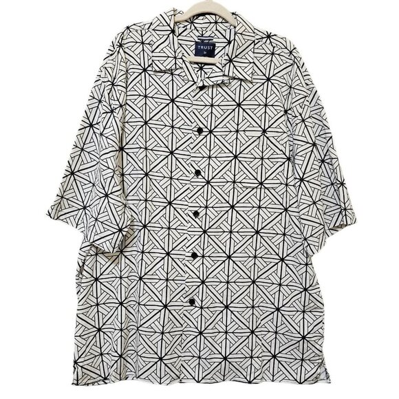 Trust Shirt Womens 3X Linen Blend Black White Geometric Short Sleeve‎ Button Up - Picture 1 of 16